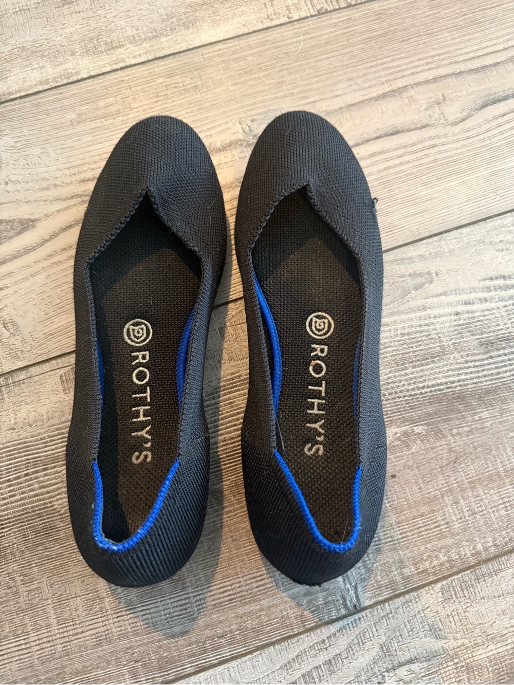 Rothy's Black Ballet Flats with Blue Trim - Women's